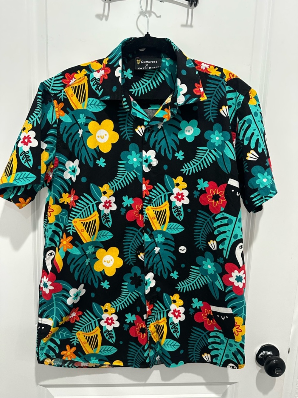 Guinness x Fatti Burke Tropical Floral Short-Sleeve Button Down Shirt-Black/Teal
